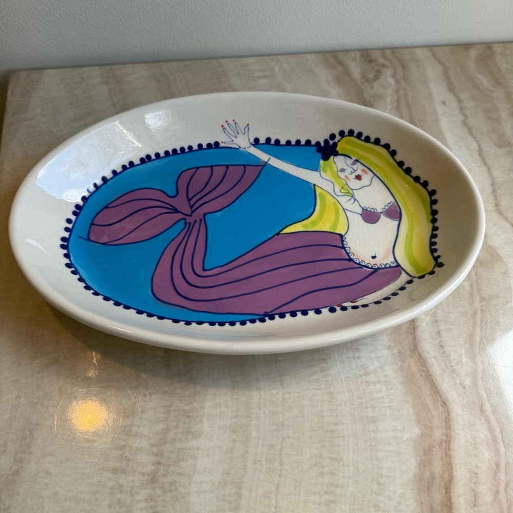 Hand-Painted Mermaid Ceramic Platter